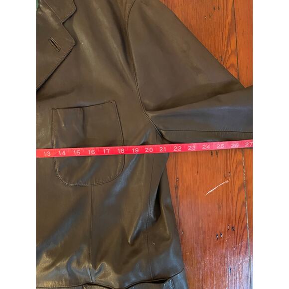 Hilfiger Made in Italy XL Brown Leather Blazer Jacket Men Vintage 3-Button Coat - Picture 6 of 10
